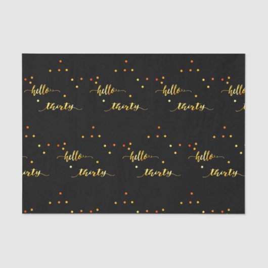 30歳の誕生日ブラック金ゴールドhello 30タイポグラフィ 薄葉紙 (正面)