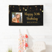 30歳の誕生日ブラック&金ゴールドスターパーソナライズされた 横断幕 (インサイチュ)