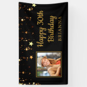30歳の誕生日ブラック&金ゴールドスターパーソナライズされた 横断幕 (縦)