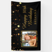30歳の誕生日ブラック&金ゴールドスターパーソナライズされた 横断幕 (縦)
