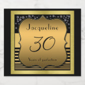 30歳の誕生日ブラック&金ゴールド スパークリングワインラベル (シングルラベル)