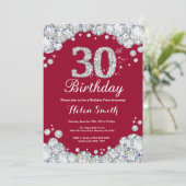 30歳の誕生日ブルゴーニュ赤と銀のダイヤモンド 招待状 (スタンド正面)