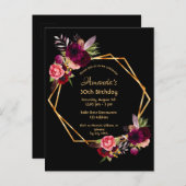 30歳の誕生日ブルゴーニュ金ゴールド黒招待 ポストカード (正面/裏面)