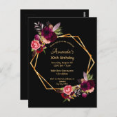 30歳の誕生日ブルゴーニュ金ゴールド黒招待 ポストカード (正面/裏面)