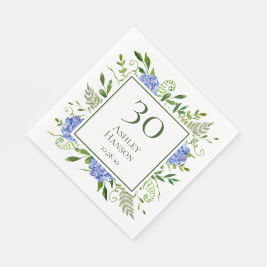 30歳の誕生日ブルーアジサイ スタンダードランチョンナプキン (角)