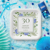 30歳の誕生日ブルーアジサイ ペーパープレート (パーティー)