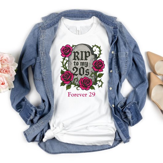 30歳の誕生日プレゼント 彼女 ピンクのバラ RIP 墓石 Tシャツ