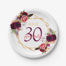 30歳の誕生日ホワイトフローラブルゴーニュ幾何学模様