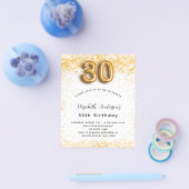 30歳の誕生日ホワイト金ゴールドグリッター予算 チラシ (シングル)