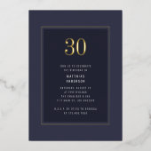 30歳の誕生日ミニマル暗いエレガント金ゴールド枠 箔招待状 (正面)