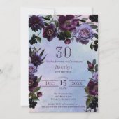 30歳の誕生日ムーディパープルゴシック色の花 招待状 (正面)