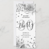 30歳の誕生日メニュー シルバー フラワーの輝き 招待状 (正面)