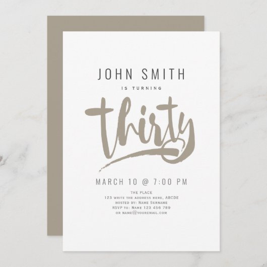 30歳の誕生日モダンお祝い男らし、 招待状 (正面/裏面)