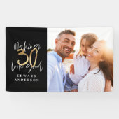 30歳の誕生日モダンの黒と金ゴールドの写真 横断幕 (横)