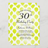 30歳の誕生日モダン気球ライムグリーン 招待状 (正面/裏面)