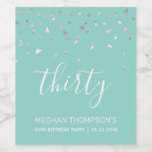 30歳の誕生日モダン造幣局グリーンシルバー紙吹雪 ワインラベル (シングルラベル)