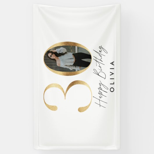 30歳の誕生日モダン金ゴールド写エレガント真スタイリッシュin 横断幕 (縦)