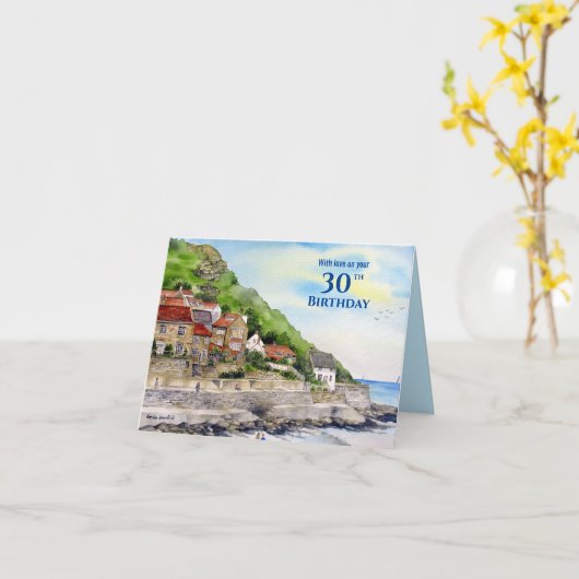 30歳の誕生日ランズウィック湾の水の色絵画の カード (黄色い花)