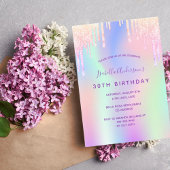 30歳の誕生日レインボーグリッターピンクローズ金ゴールド 招待状
