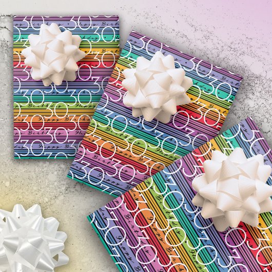 30歳の誕生日レインボーストライプズ ラッピングペーパーシート