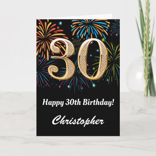 30歳の誕生日レインボー花火ブラック&金ゴールド カード (正面)