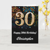 30歳の誕生日レインボー花火ブラック&金ゴールド カード (黄色い花)