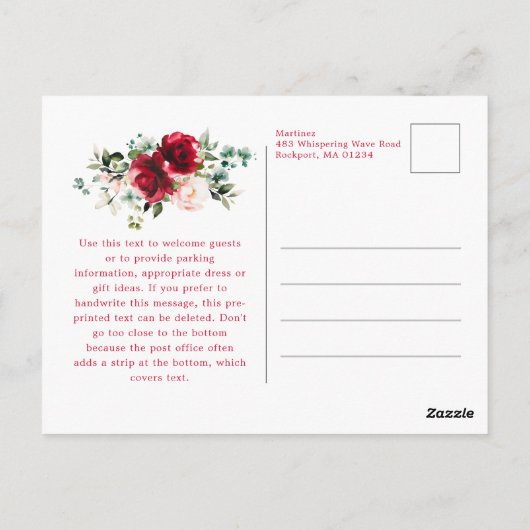 30歳の誕生日レッドローズピンク牡丹招待状 ポストカード (裏面)