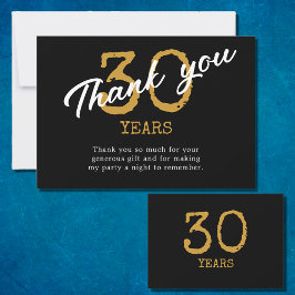 30歳の誕生日レトロブラック&金ゴールド サンキューカード