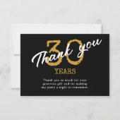 30歳の誕生日レトロブラック&金ゴールド サンキューカード (正面)