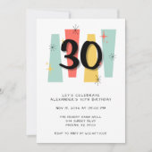 30歳の誕生日レトロミッドセンチュリーモダンカラフル 招待状 (正面)