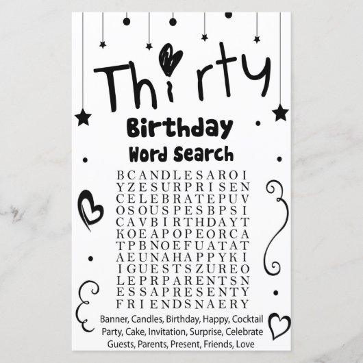 30歳の誕生日ワードサーチゲーム (正面)