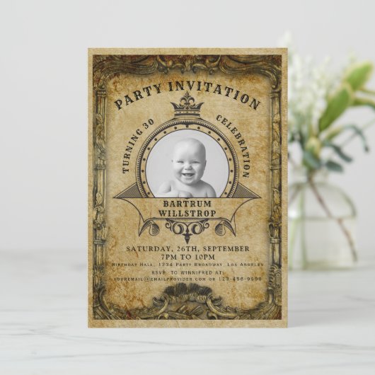 30歳の誕生日ヴィンテージレトロ写真を追加する 招待状 (スタンド正面)