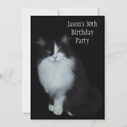 30歳の誕生日会 黒と白の猫 招待状 (正面)