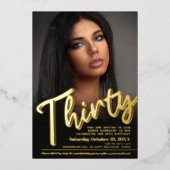 30歳の誕生日写真カスタム金ゴールド 箔招待状 (正面)