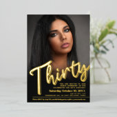 30歳の誕生日写真カスタム金ゴールド 箔招待状 (立ち正面)