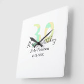 30歳の誕生日太字レターペーストルイエロー黒 スクエア壁時計 (傾斜)