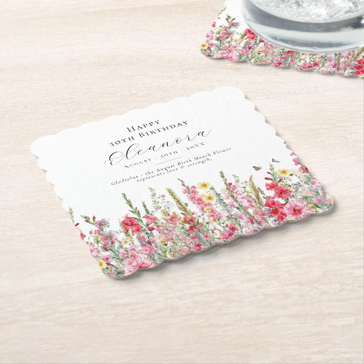 30歳の誕生日威厳がある誕生月花カスタム ペーパーコースター (アングル)