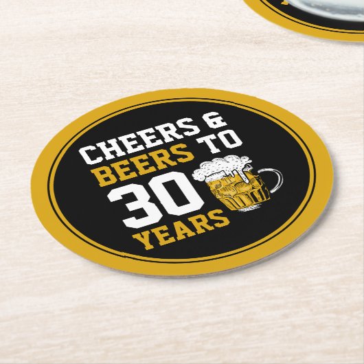30歳の誕生日応援とビール ラウンドペーパーコースター (アングル)