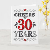 30歳の誕生日応援を描く赤い白い黒 カード (黄色い花)