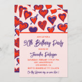 30歳の誕生日招待状グラムカワイイ赤いハート 招待状 (正面/裏面)