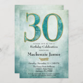 30歳の誕生日招待状ターコイズブルー金ゴールド大人 招待状 (正面/裏面)