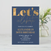 30歳の誕生日招待状ネイビー金ゴールド 招待状 (スタンド正面)
