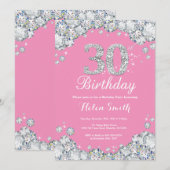 30歳の誕生日招待状ピンクとシルバーダイヤモンド 招待状 (正面/裏面)