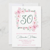 30歳の誕生日招待状フローラエレガントピンク 招待状 (正面)