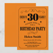 30歳の誕生日招待状ブラック&オレンジ 招待状 (正面/裏面)