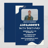 30歳の誕生日招待状メンズ写真シンプル青 招待状 (正面/裏面)
