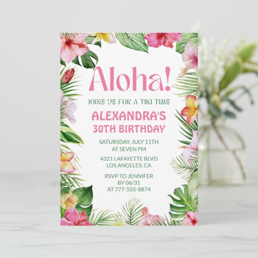 30歳の誕生日招待状熱帯パーティー花 招待状 (スタンド正面)