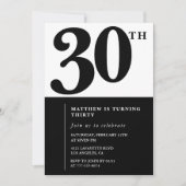 30歳の誕生日招待状白黒エレガント 招待状 (正面)