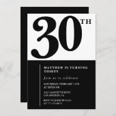 30歳の誕生日招待状白黒エレガント 招待状 (正面/裏面)
