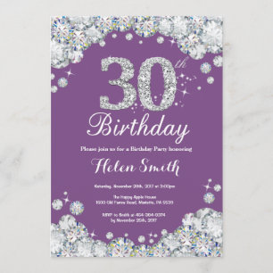 30歳の誕生日招待状紫と銀のダイヤモンド 招待状